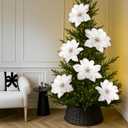 8 Pcs Large Christmas Flower Magnolia Flowers Christmas Tree Decoration Artificial Poinsettia Stems Velvet Xmas Ornaments for Xmas Tree Table Decor(White,16 Inch)