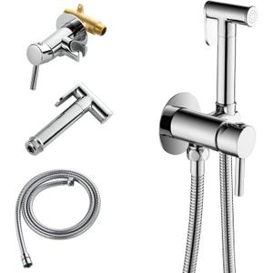 SHAMANDA Warm Water Bidet Sprayer for Toilet with Hot and Cold Brass Rough-in Valve, Stainless Steel Round Handheld Bidet Attachment Set for Feminine, Pets and Baby Diaper Wash, Polished Chrome BDS09