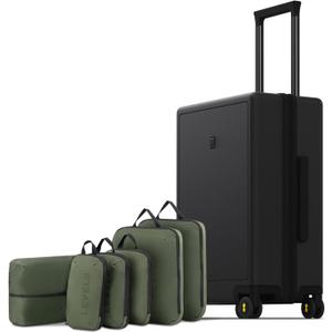 LEVEL8 Carry on Luggage Airline Approved, Small Carry on Suitcases with Wheels, Lightweight Hardside Textured Luggage for Travel, Tsa Approved, 20-Inch, Black, Carry-On 20 Inch + 6PC