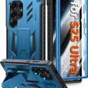 FNTCASE for Samsung Galaxy S25-Ultra Case: with [Built-in Screen Protector & Kickstand] [Military-Grade Drop Protection] Heavy Duty Protective Full Body Shockproof Rugged Sturdy TPU Phone Cover Blue