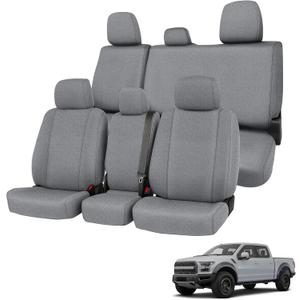Front and Rear Truck Seat Cover Compatible with 2015-2019 Ford F150 2016-2019 F250-F550, The Front with Opening Armrest, Knitted Fabric Heavy Duty, Gray