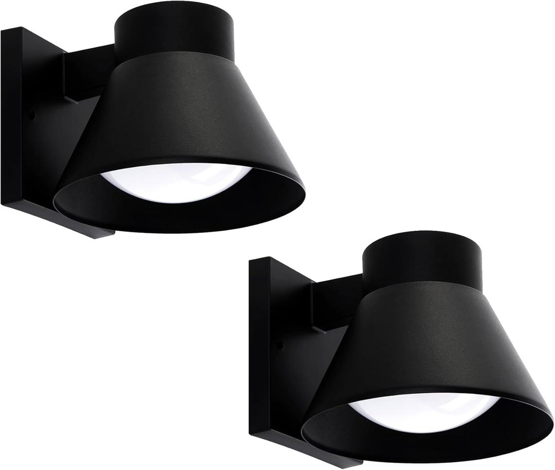 UME 2 Pack LED Outdoor Wall Light Fixtures, Black Front Porch Lights Wall Mount Lighting, Exterior Waterproof Wall Lantern Light Fixture Anti-Rust Farmhouse Wall Sconce for Patio, Doorway, Garage