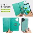 Varikke for iPhone 16 Plus Wallet Case Detachable with RFID Blocking Card Holder for Women, Glitter Leather Strap Strong Magnetic Flip Wallet Removable Phone Case for iPhone 16 Plus 6.7", Mint
