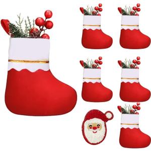 Christmas Stockings Mini Set of 6, 8.3 Red Christmas Stocking Luxury Classic Hanging Ornament Decorations for Xmas Decoration, Fireplace Hanging Christmas Decorations