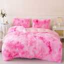 RYNGHIPY Plush Shaggy Bedding Set for Kids Girls Faux Fur Fluffy Velvet Duvet Cover Set Pink Tie Dye Gilrs Bed Set Furry and Soft (Tie Dye Pink,Queen)