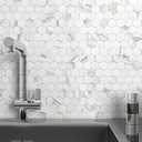 MOFIT Hexagon Peel and Stick Backsplash Tiles Kitchen,Self-Adhesive Metal and Marble Honeycomb Peel and Stick Wall Tiles Sticker Mosaic Heat Resistant(White Silver,10sheets)