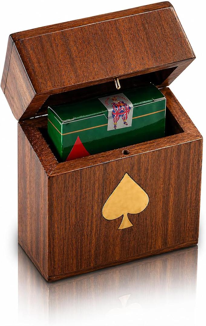 Birthday Gift Ideas Handcrafted Classic Wooden Playing Card Holder Deck Box Storage Case Organizer With Premium Quality 'Ace' Playing Cards Anniversary Housewarming Gift Ideas For Men & Women (Spade)