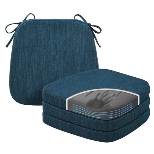 baibu Kitchen Chair Cushions, Dual-Layer Patented Design Memory Foam Dining Chair Pads with Ties and Washable Cover, Blue, 1pcs, 15*38"