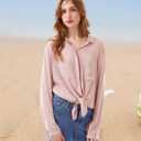 TOUSYEA Sleep Shirts for Women Button Down Shirts Long Sleeve Sleepwear Swimsuit Cover Ups Soft Pajama Tops (Pink, XL)