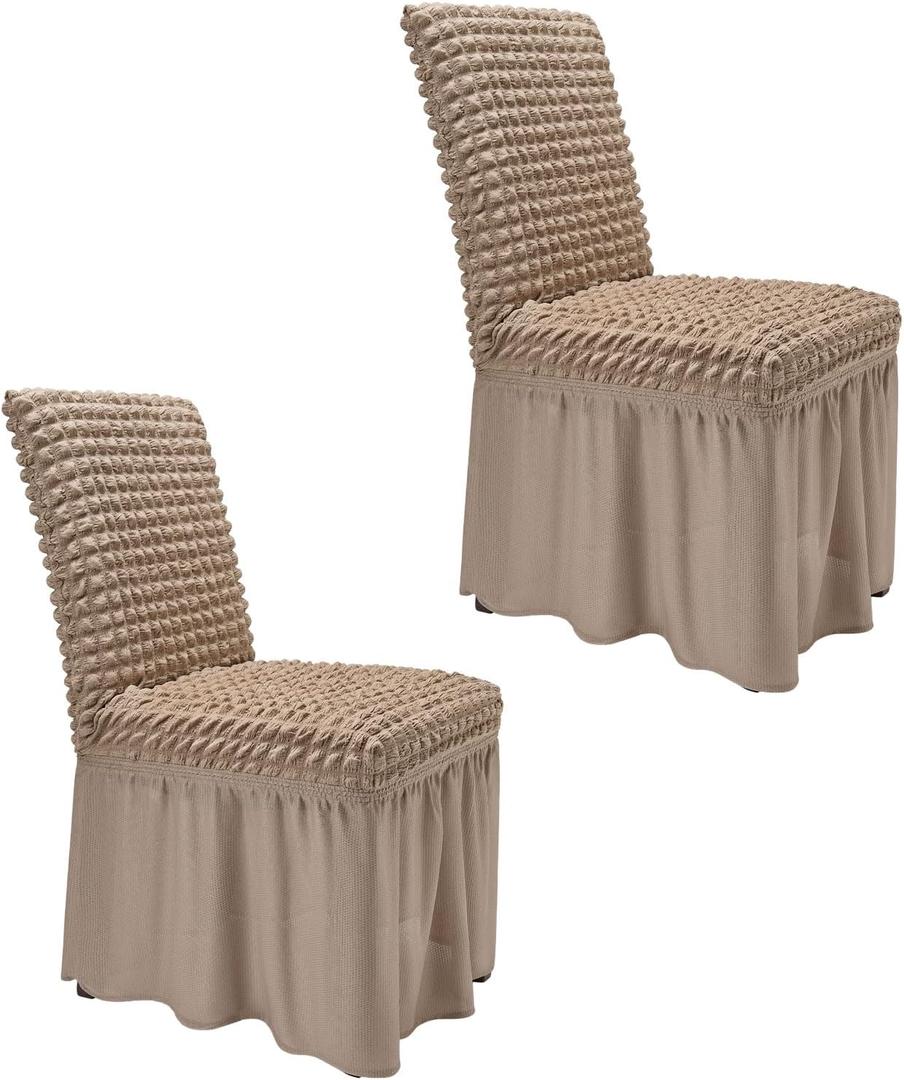 NICEEC High Stretch Chair Covers for Dining Chairs Covers Set of 2 Removable Dining Room Chair Covers with Skirt Spandex Parson Chair Slipcovers Protector for Kitchen Wedding Party Banquet(Khaki)