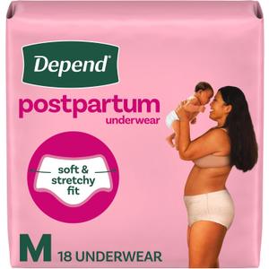 Depend Postpartum Underwear for Women, Adult Incontinence Underwear, Maximum Absorbency, Medium, 18 Count