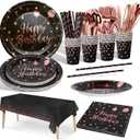 Birthday Party Tableware, 161 Pieces Black and Rosegold Party Supplies, Party Dinnerware Sets Include Paper Plates Napkins Cups Silverware, for Shower Engagement Parties Decoration -20 Serves