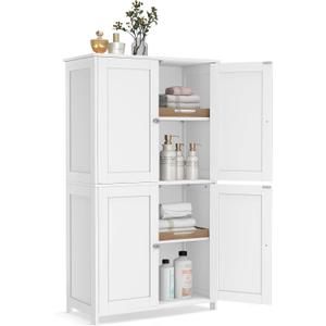 VASAGLE Floor Storage Cabinet, Shaker Cabinet with 2 Adjustable Shelves, 4 Doors, Tall Freestanding Organizer Unit, for Kitchen Bathroom Living Room, Cloud White UBBC553WH01S, 23.6" W X 42.7" H X 11.8" D
