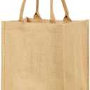Jute Burlap 6 Bottle Wine Gift Tote Bags with Soft Cotton Handles Reusable for Wedding, Parties,Birthdays (1) (6 bottle package)