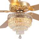 Asyko 62" Golden Crystal Ceiling Fan Fandelier with Lights - Modern Chandelier Fans with Remote ControlNoiseless DC Motor, Retro/Farmhouse Lighting, Dining Room,Living Room