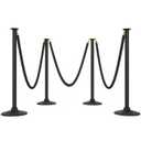 BATTIFE Plastic Stanchion Posts with Three Black Velvet Ropes and Weighted Rubber-Plastic Base, Crowd Control and Queue Management Barrier Poles for Party, Event, Red Carpet (4 Pack) (33.8inch)