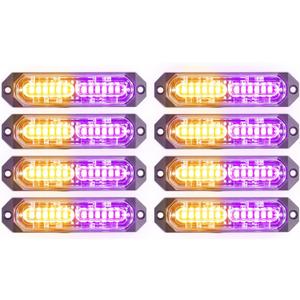 8-Pcs Purple/Amber LED Funeral Escort Emergency Strobe Grille Lights Bar, Ultra Slim Sync Feature Surface Mount Hazard Warning Flashing Light for Trucks/Vehicles/Car