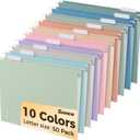 SUNEE Hanging File Folders, 50 Pack Letter Size Hanging File Folders with 1/5-cut Tabs, Stay Organized for Your Home and Office Bulk File, Documents and Paper, 10 Pastel Colors