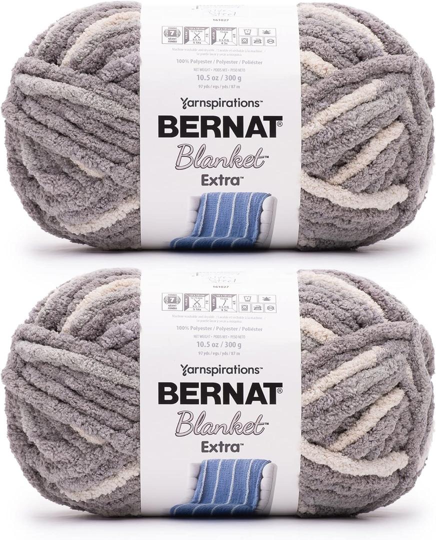 Bernat Blanket Extra Chunky Chenile Acrylic Yarn - (Pack of 2) (Silver Steel)