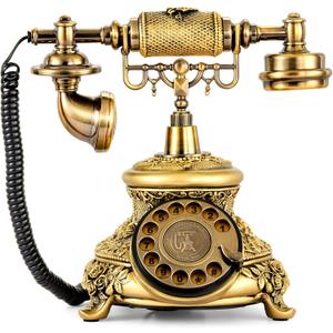 WICHEMI Vintage Phone Retro Rotary Dial Phones Landline Telephone Old Fashion Antique Phone Old School Telephones for Home Office Cafe Bar Star Hotel Decor (Golden)