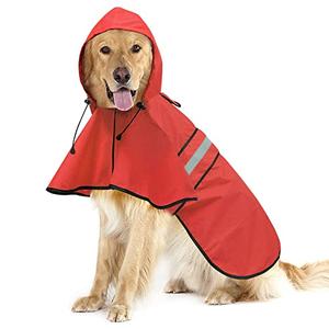 Ezierfy Waterproof Reflective Dog Raincoat - Adjustable Hooded Slicker Poncho Pet Rain Coat, Lightweight Dog Rain Jacket for Small to X- Large Dogs and Puppies (Red, Large)