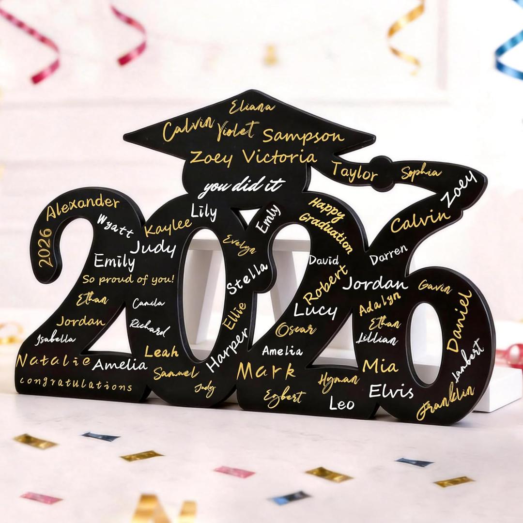 kockuu 2026 Wood Signs Graduation Decorations, Black Graduation Guest Book Signature Board Wood Signs Party Decor for Grad Photo Props Congrats Party Supplies