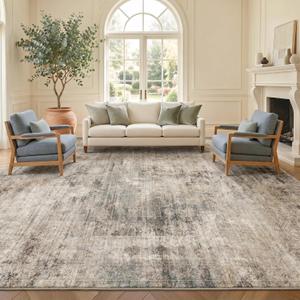 Hazo Haus Taupe Brown Big Rugs for Living Room 9x12 - Modern Farmhouse Rustic Large Rug for Dining Room, Bedroom, Washable Foldable Dark Academy Dcor