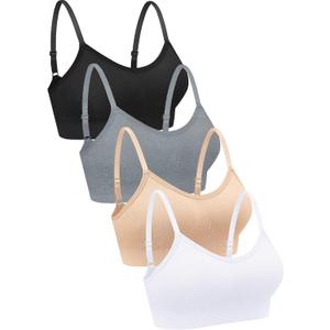 Geyoga 4 Pieces Neck Bralettes Wireless Cami Bra Tank Top Sports Bra for Women Girls (X-Large, Black, Light Grey, White, Pink)