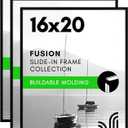 Americanflat 16x20 Picture Frame with Polished Front Cover - Set of 3 - Slide-In Photo Frame with Buildable Molding - Fusion Collection - Picture Frames for Wall Display - Black