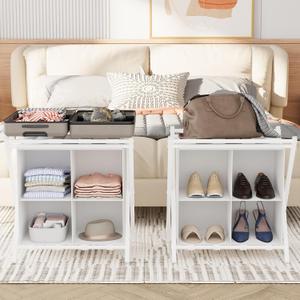 Aboxoo Luggage Rack with storage, Guest Room Folding Suitcase Stands, Holds up to 120 lb, Space Saving Suitcase Holders for guest room, Bedroom Hotel, White