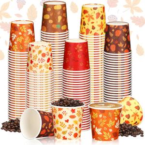 Maxcheck 300 Pcs Fall Thanksgiving Paper Cups 4 oz Disposable Coffee Espresso Cups Pumpkin Maple Leaves Paper Cups 6 Styles Autumn Drink Drinkware for Chocolate Tea Cocoa Beverage Harvest Party Office