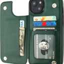 ONETOP Compatible with iPhone 15 Plus Wallet Case with Card Holder, PU Leather Kickstand Card Slots Case, Double Magnetic Clasp and Durable Shockproof Cover 6.7 Inch (Green)
