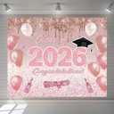 Pink Graduation Backdrop 10x8ft Rose Gold Class of 2025 Banner Congrats Grad Photo Background Congratulations Graduate Decorations Prom Party Supplies for Outdoor Indoor Photo Booth Props