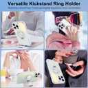 Iridescent Case for iPhone 15 Pro Max Case with Stand [ Compatible with MagSafe ], Military Grade Heavy Duty Cover with Magnetic 360 Rotatable Ring Kickstand for Women Men, Holographic White