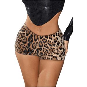 SHENHE Women's Glitter Sequin Leopard Shorts Low Rise Sexy Rave Club Outfits Booty Shorts Hot Pants (Large, Brown)