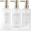 Shampoo and Conditioner Dispenser Set of 3,Modern Refillable 16oz Shampoo and Conditioner Bottles with Pump,Stylish Shower Soap Dispenser with Waterproof Labels for Bathroom(Clear)