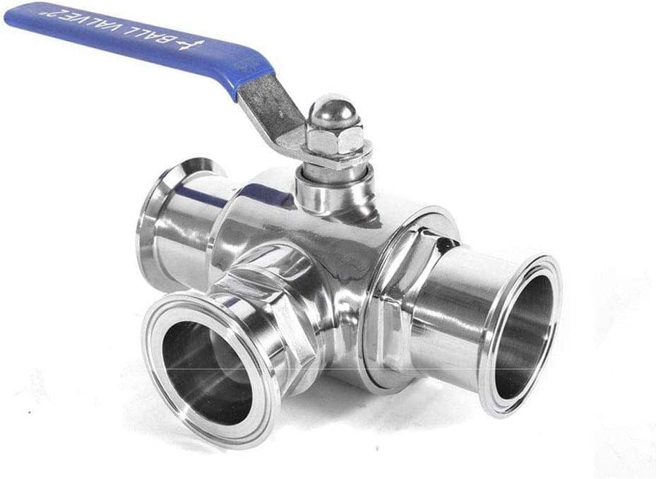 3-Way Ball Valve, 1.5 Inch Sanitary Ball Valve Clamp, 1/2 inch Stainless Steel 304, 3 Way Clamp ConnectionTriclamp 3 way Valve(1.5")