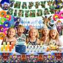 Birthday Party Decorations - Theme Children's Party Supplies Included Happy Birthday Banner, Backdrop, Hanging Swirls, Tablecloth, Cupcake Cake Toppers, Latex Balloons and Foil Balloons
