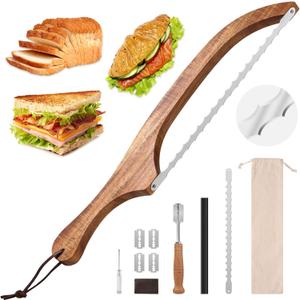 Bread Knife Set, Acacia Wood(15.7") - Double Serrated Bread Knife for Homemade Bagels, Baguettes and More - Sourdough Bread Slicer, Cuts Thin, Even Slices - Premium Stainless Steel (0.6mm Blade thickness)