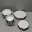 Gibson Home Oslo 16 Piece Porcelain Dinnerware Set,White w/Black Rim Rim, Service for 4 (16pcs)