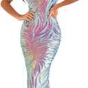Giffniseti Women's One Shoulder Holographic Sequin Dresses Evening Gown Formal Prom Maxi Dress (Blue), Small 