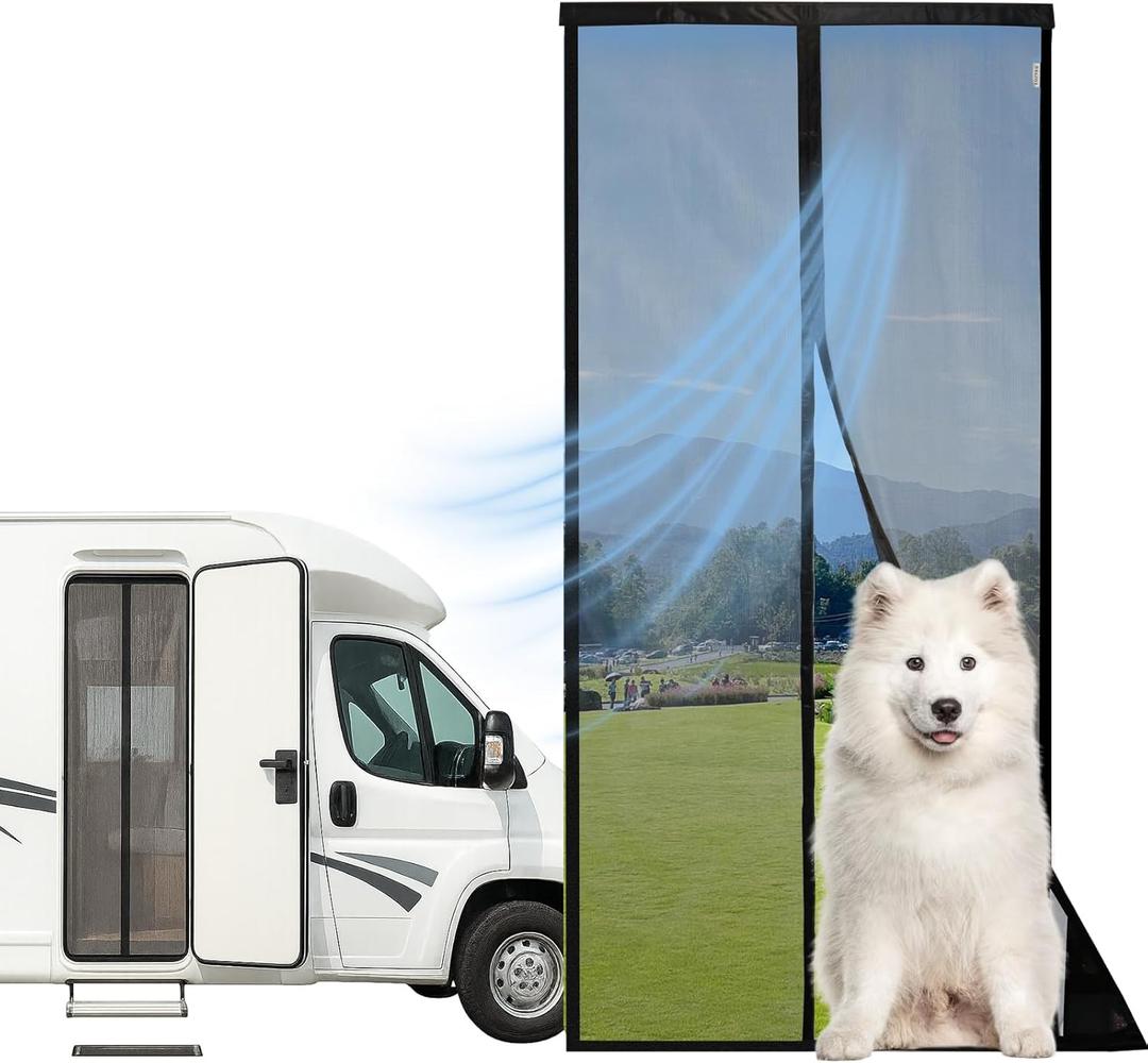 Universal Magnetic Screen Door for RV, Tear-Resistant RV Mosquito Net Proof with Magnetic Closure, Door Mesh Curtain for Camper, Travel Trailer, Pet-Friendly & Easy Install Bug Screen