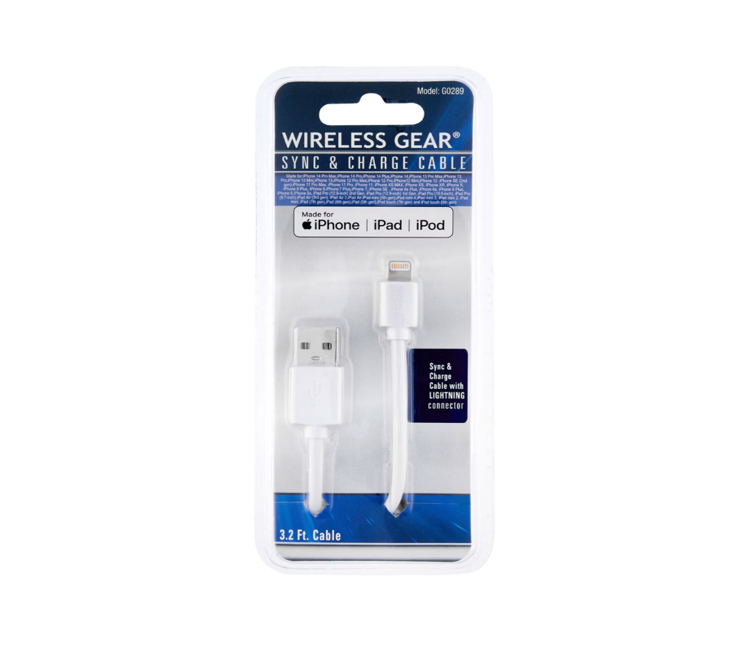 Wireless Gear Sync & Charge Cable, White - 3.2 ft