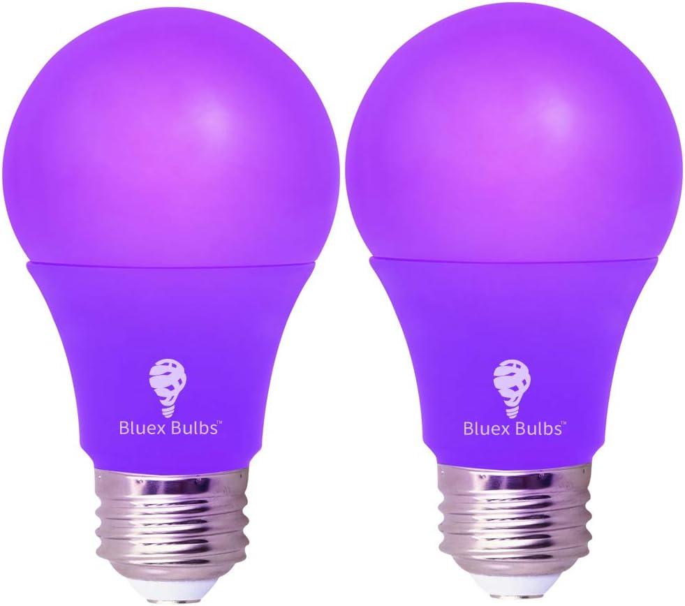 BlueX Bulbs 2 Pack LED A19 Purple Light Bulb - 9W (60Watt Equivalent) - E26 Base LED Bulb, Party Decoration, Porch, Home Lighting, Holiday Lighting, Non-Dimmable.
