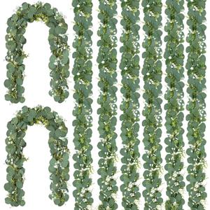 CQURE 8 Pack 5.9Ft Eucalyptus Garland, Artificial Eucalyptus Flowers Leaves Table Greenery Garland Wreath Vines for Wedding Party Table Bedroom Wall Decor (47.2 Ft), Green