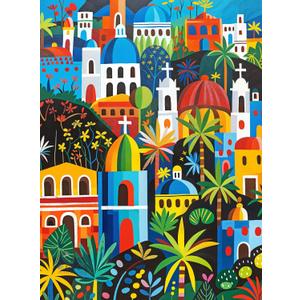 Cross & Glory - Vivid Vistas of Mexico - 1000 Piece Jigsaw Puzzle for Adults | Vibrant Folk Art Puzzle | Best New Mexican City Puzzle | Eco-Friendly & Challenging