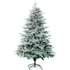 7FT Christmas Tree, Snow Flocked Artificial Xmas Tree with Warm White & Multi-Color Lights, Frosted Holiday Tree w/Pine Cones, Branch Tips Christmas Tree for Home Decoration Indoor Outdoor