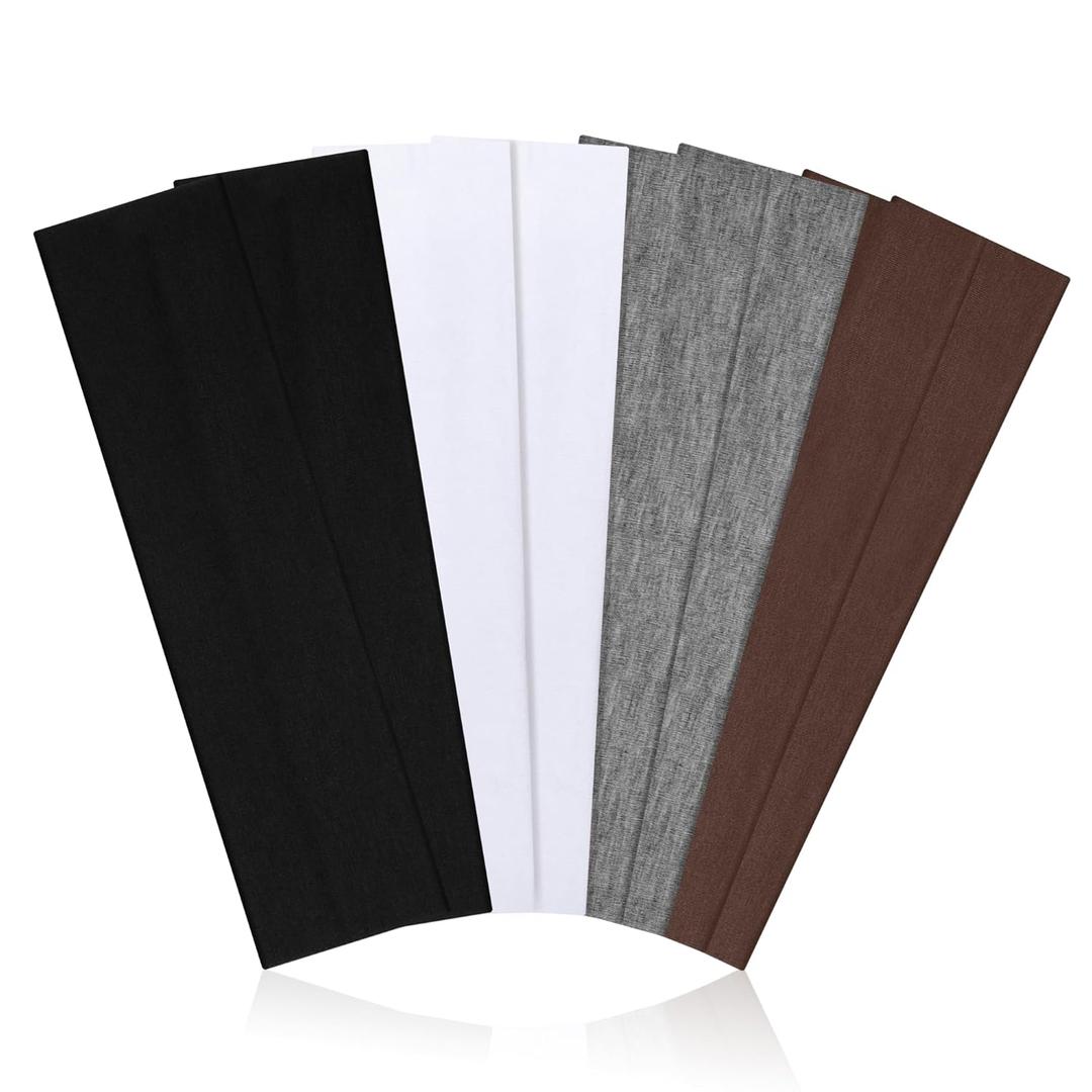 8 Pack Headbands for Women Non Slip - Stylish Sports Hair Bands for Women's Hair - Soft Cotton Cloth Stretchy Headbands for Women for Yoga, Outdoor Exercise Running (Black, White, Gray, Brown)