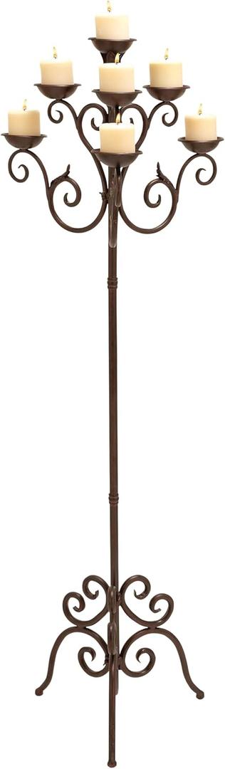 Deco 79 Metal Tall Candelabra with Scroll Designs, 19" x 19" x 61", Brown