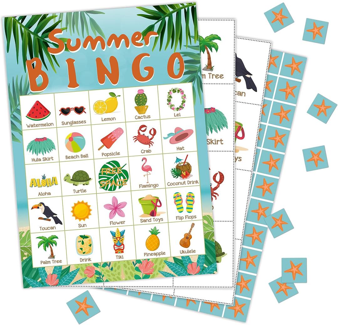 Zodvery Hawaiian Bingo Cards, Tropical Summer Party Activities Bingo Game for Family, Adults Birthday Party, Family Activities Party, Group Activity - 24 Players/07xiatian